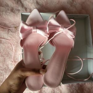 SHEIN Pink Satin Bow Heels